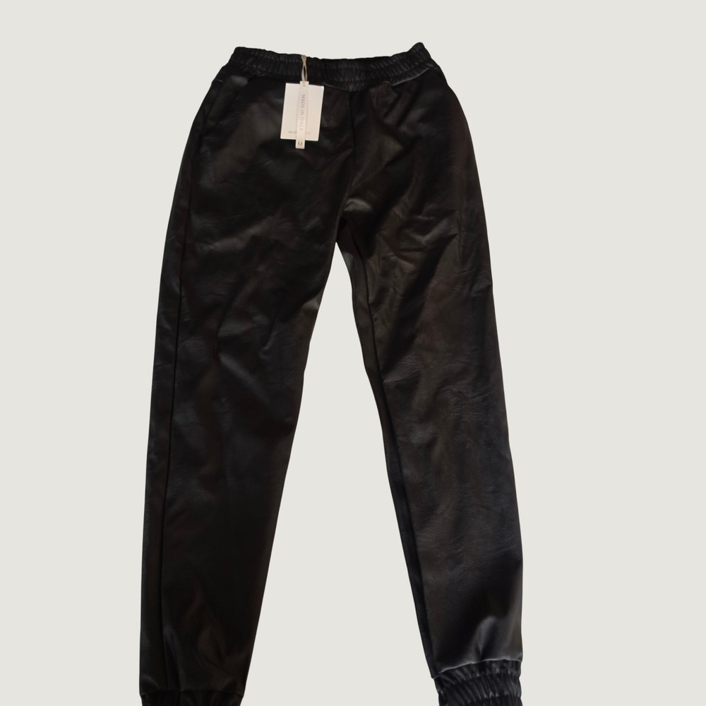 Milio Milano Black Faux Leather Joggers Made in Italy Art 2040 Womens Small NWT